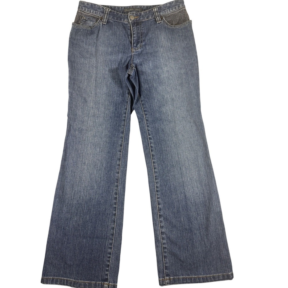 Liz Claiborne Bootcut Jeans Women's Size 8 Blue Stretch Denim Mid Rise Embroider